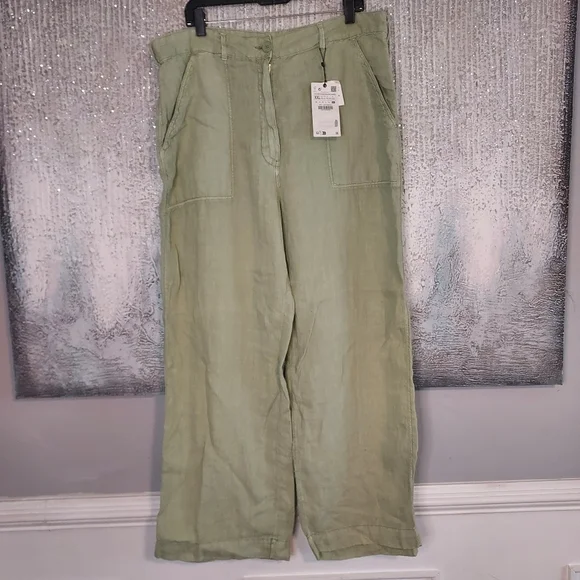 Zara Wide Leg 100% Linen  Pants - Picture 8 of 9